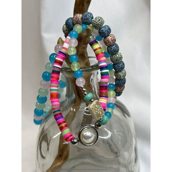 Turquoise Black Lava Heart Boho Stretch Stack Beaded Bracelets Set Of 4 HOT PINK - Picture 4 of 14